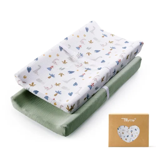 Miniatura 10 de TILLYOU Funda de muselina para cambiador de pañales para bebés, niñas y niños, de algodón suave y transpirable, 2 unidades (flor amarilla)
