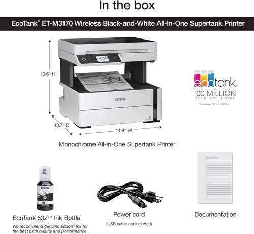 Miniatura 5 de Epson EcoTank ET-M3170 Impresora Supertank inalámbrica monocromática todo en uno con ADF, fax y Ethernet más 2 años de tinta ilimitada*