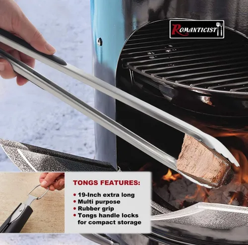 Miniatura 5 de ROMANTICIST 4 piezas de accesorios de parrilla resistentes para Top Chef - Juego de herramientas de parrilla profesional y herramientas básicas