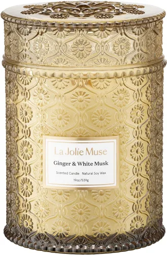 Miniatura 17 de LA JOLIE MUSE Vela Sahara Amber – Bergamota, clavo y ámbar Vela de cera de soja grande de 12 onzas con 2 mechas 60 horas de combustión limpia