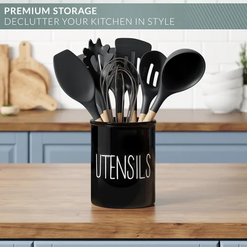 Miniatura 3 de Barnyard Designs Soporte de cerámica para utensilios de cocina de granja para encimera, utensilio decorativo de cocina para encimera, soporte