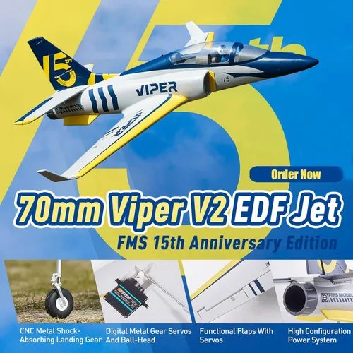 Miniatura 3 de Fms Rc Jets - Aviones Viper V2 EDF de 2.756 in azul marino para adultos para entrenadores para principiantes 6 CH aviones de control remoto PNP