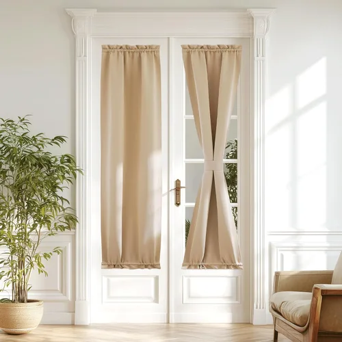 Miniatura 289 de NICETOWN Cortinas opacas unicolor con aislamiento térmico para puerta francesa, granja, oscurecimiento de habitación, puertas y ventanas de Marrón