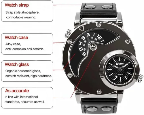 Miniatura 7 de MJSCPHBJK Reloj de pulsera analógico único para hombre, sumergible, de moda, de vestir, de cuarzo, con dial doble, diseño genial, banda de cuero