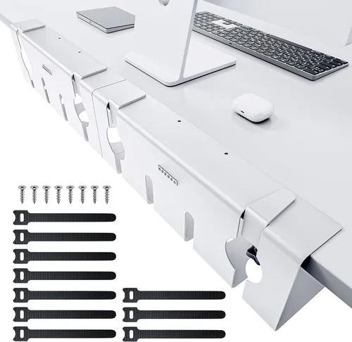 Miniatura 9 de NODOCA Bandeja de gestión de cables para debajo del escritorio sin perforación, gestión de cables de 14'', abrazadera sin perforaciones, bandeja