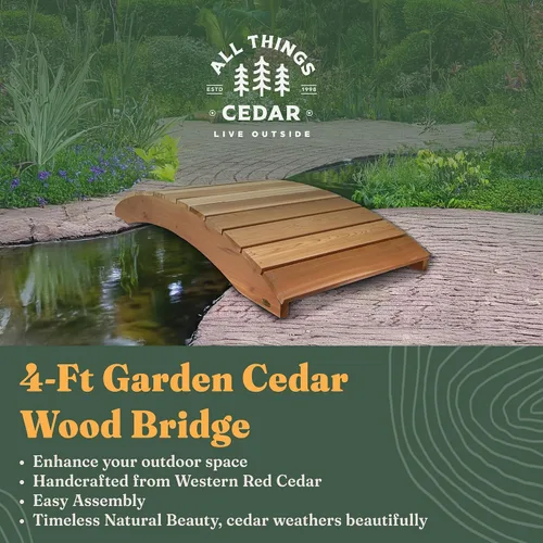 Miniatura 2 de All Things Cedar Puente de madera, pasarela de jardín al aire libre para estanques de patio trasero, 3 pies, natural