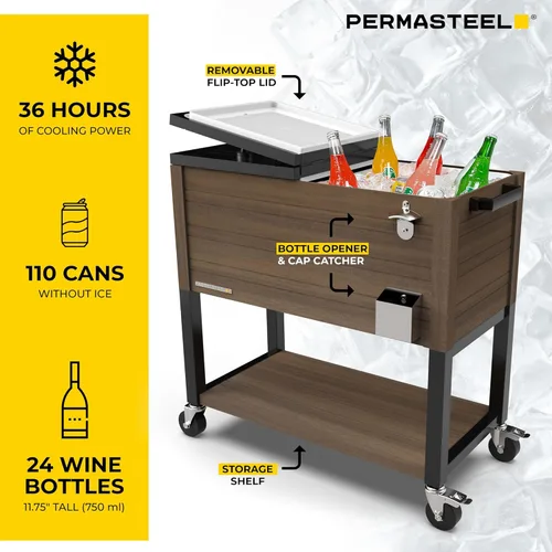 Miniatura 5 de Permasteel 80 Quart Party Cooler, Rolling Ice Chest with Wheels and Handles for Indoor Outdoor Patio