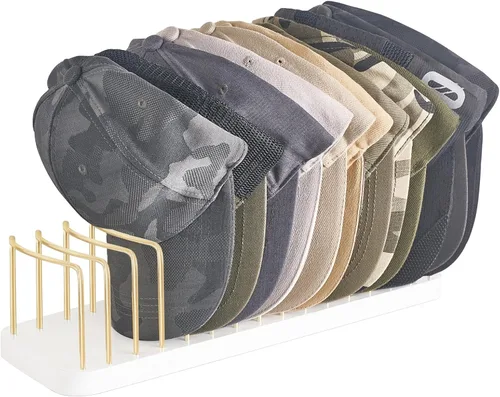Miniatura 11 de Mkono Organizador de sombreros para gorras de béisbol, soporte para sombreros para 10 gorras de béisbol, soporte para sombreros de mesa, organizador