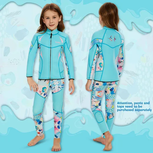 Miniatura 5 de GoldFin Chaquetas de neopreno para niños, 0.079 pulgadas (0.079 in) para niñas y niños, de neopreno, manga larga, para mantener el calor para Azul