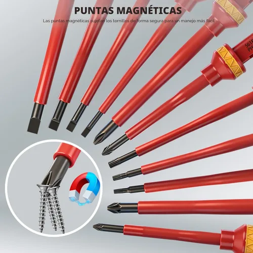 Miniatura 6 de Juego de destornilladores eléctricos aislados de 1000 V – Juego de destornilladores eléctricos profesionales de 13 piezas, mango de aislamiento CRV