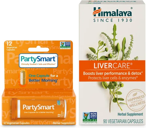 Himalaya PartySmart 12 tapas, una cápsula para una mejor mañana después de beber más cuidado del hígado, 90 cápsulas para limpieza diaria del