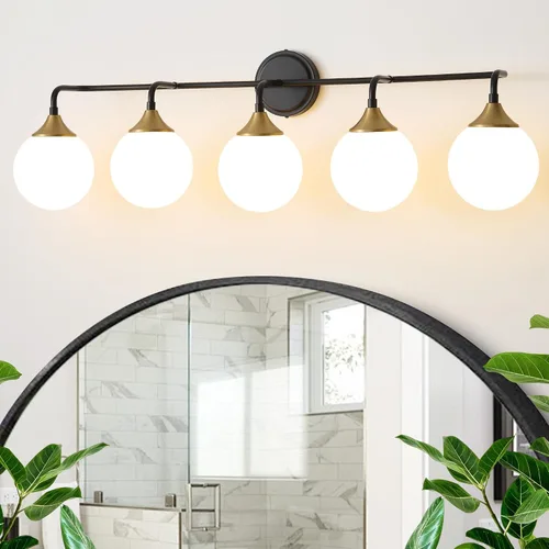 Miniatura 17 de Accesorios de Iluminación para Baño Negros, Iluminación Moderna de Tocador Sobre Espejo, Aplique de Pared Negro Mate Moderno de Mediados de Siglo