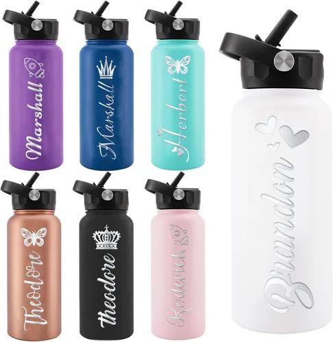 Miniatura 26 de Personalized Water Bottles, Custom Water Bottle with Birth Month Flower Personalized Text Names, Gifts for Women, Customized Engraved Stainless