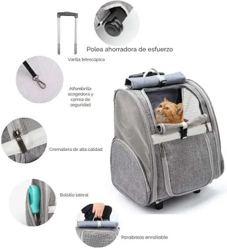Miniatura 3 de Lollimeow - Transportadora rodante para mascotas, mochila con ruedas para perros, gatos, cachorros, bolsa de viaje con ruedas, carrito para perros