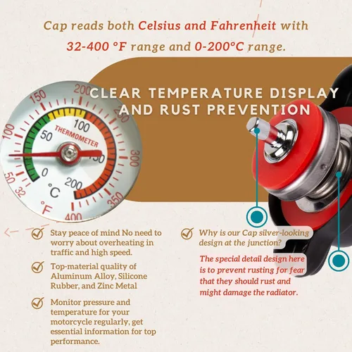 Miniatura 5 de WhaleFlame - Tapa de radiador de alta presión con medidor de temperatura de 1.8 bar (25.6 psi), monitoreo de temperatura en tiempo real previene