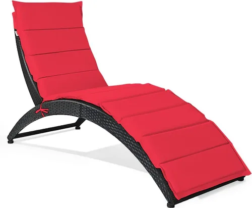 Miniatura 11 de Tangkula - Silla de salón plegable para patio, tumbona de mimbre para exteriores, silla de patio portátil con cojín, mueble de mimbre para todo