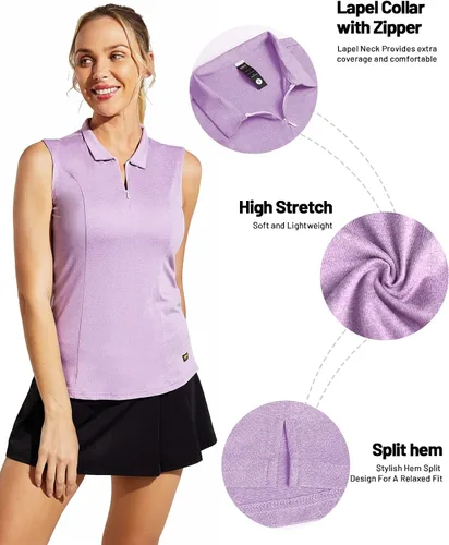 Miniatura 3 de MIER Women's Sleeveless Golf Shirt Tank Top Collared Tennis Polo Shirts with Zip Quick Dry