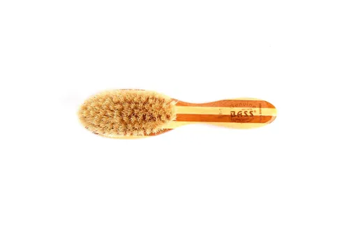 Miniatura 2 de Bass Cepillos Cepillo para bebé Cerda natural suave Mango de bambú puro Óvalo extra pequeño Acabado a rayas Modelo BB1 - SB