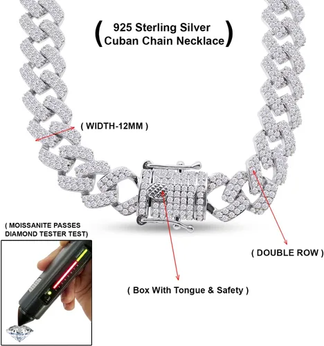 Miniatura 6 de SAVEARTH DIAMONDS Collar de cadena cubana de diamante de moissanita de corte redondo de 20 quilates a 26 qttw con certificado de 0.472 in de ancho