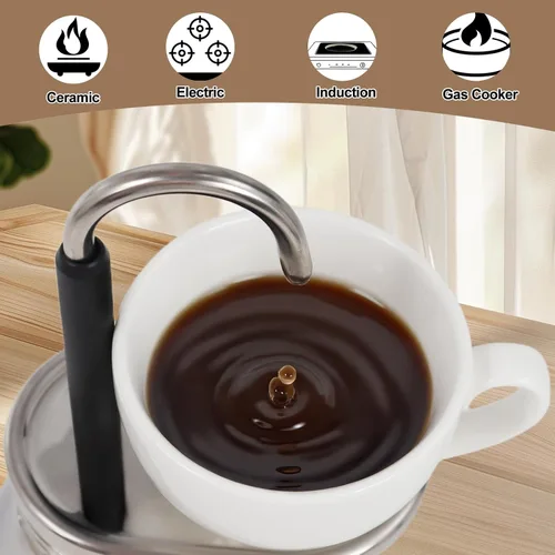 Miniatura 6 de Cafetera Moka de 1 Taza, Tubo Simple, sin Recubrimiento, de Acero Inoxidable Grueso 304, Mini Cafetera de Espresso para Estufa, Estilo Clásico