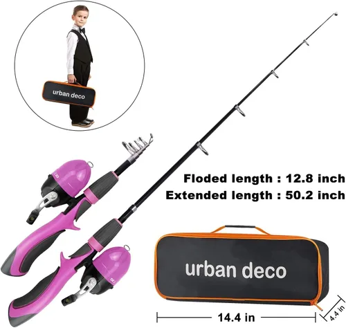 Miniatura 4 de Urban Deco Juego de caña de pescar para niños, portátil, telescópica, caña, carrete y kit combinado con caja de aparejos para principiantes, niños