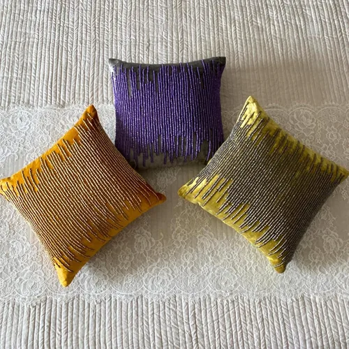Miniatura 8 de The HomeCentric Fundas de almohada, 12 x 12 pulgadas, cuadradas, decorativas, fundas de almohada de terciopelo Chartreuse con cuentas grises