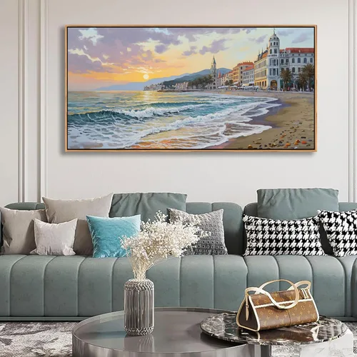 YDYSUNE Lienzo artístico de pared de playa para pintar decoración de pared retro del océano, puesta de sol, pintura costera, obra de arte para sala