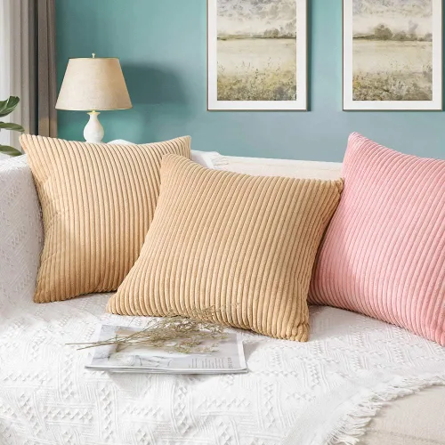 Miniatura 199 de Artscope Fundas de Almohada de Pana a Rayas Acogedoras Súper Suaves Decorativas Cuadradas Fundas de Cojín para Sofá Sillón Dormitorio Decoración