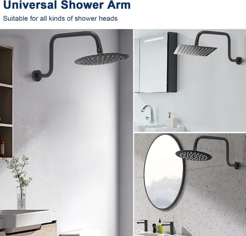 Miniatura 4 de NearMoon Brazo de extensión de ducha en forma de S con brida, tubo extensor de cabezal de ducha de tiro alto, extensión horizontal, conexión Negro