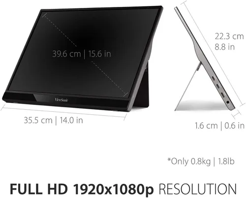 Miniatura 4 de ViewSonic VG1655 - Monitor portátil de 15.6 pulgadas 1080p con USB C de 60W de alimentación de 2 vías, IPS, cuidado de los ojos, altavoces duales