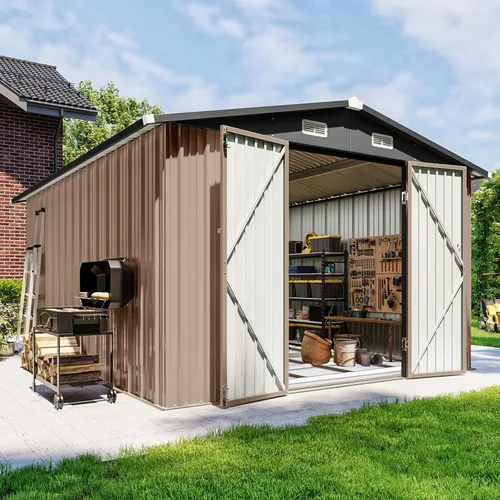 Miniatura 11 de Cobertizo de almacenamiento para exteriores de 5 x 3 pies, cobertizo de herramientas de jardín de metal con techo inclinado y puerta con cerradura