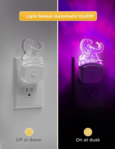 Miniatura 2 de LOHAS - Luz nocturna de dinosaurio para niños, luz nocturna LED con enchufe, del atardecer al amanecer, luces nocturnas LED Velociraptor enchufables
