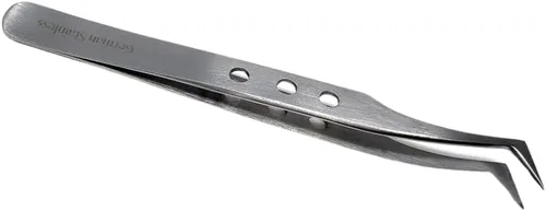 Miniatura 9 de Pinzas profesionales de acero inoxidable de 4.75 pulgadas con puntas de precisión finas y mango fenestrado, adecuadas para depilación facial