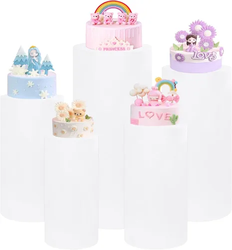 Fivenl Juego de 5 fundas de soporte cilíndrico de elastano para pedestal, fundas elásticas para zócalo, mesa de postre, cubierta de pilares para