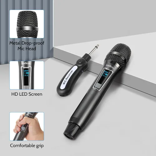 Miniatura 5 de Micrófono inalámbrico de karaoke, sistema de micrófono de mano sin demoras con receptor recargable, adecuado para cantar, enseñar, iglesia, bodas