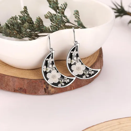 Miniatura 20 de Forget-Me-Not and Queen Anne's Lace Pressed Wildflower Earrings Pressed Flower Earrings Handmade Drop and Dangle Earrings Gift for Woman