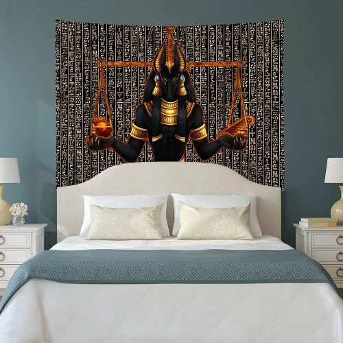 Miniatura 4 de Ine Ive Tapiz de estatua egipcia de Anubis, tapiz religioso mítico del antiguo Egipto, 40 x 30 pulgadas, jeroglíficos egipcios, decoración de pared