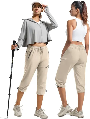 Miniatura 29 de BVVU Pantalones cargo capri de senderismo para mujer, ligeros, de secado rápido, pantalones deportivos impermeables para exteriores, pantalones
