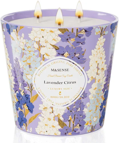 Miniatura 12 de M&SENSE Vela Perfumada de Gardenia y Jazmín, 28.2oz Velas Grandes de Cera de Soja Natural de 3 Mechas, Duraderas de Combustión Limpia y Lenta Sin