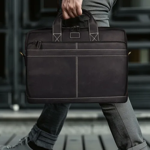 Miniatura 2 de LEATHER VILLAGE 16" Bolsa de Mensajero para Laptop de Cuero para Hombres - Bolso de Hombro de Cuero para Viaje y Oficina - Negro