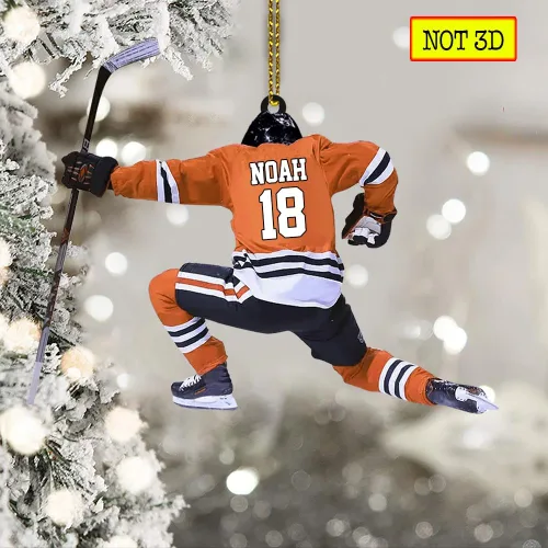 Miniatura 5 de NAZENTI Adorno personalizado de jugador de hockey, adorno navideño de hockey personalizado, adorno de auto de hockey personalizado plano, adorno