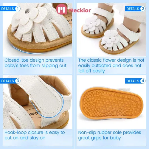 Miniatura 5 de Meckior Sandalias de verano con punta abierta y suave de piel sintética para bebés y niñas pequeñas