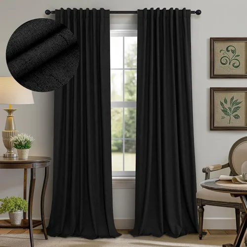 Miniatura 66 de Pitalk Cortinas cortas 100% opacas de lino para cafetería, 40 pulgadas de largo, 2 paneles, cortinas de puerta francesa para ventana, cortina