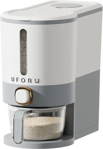 Miniatura 12 de UFORU Dispensador de arroz, recipiente de almacenamiento de arroz con taza medidora para cocina, despensa, hogar, recipientes de almacenamiento
