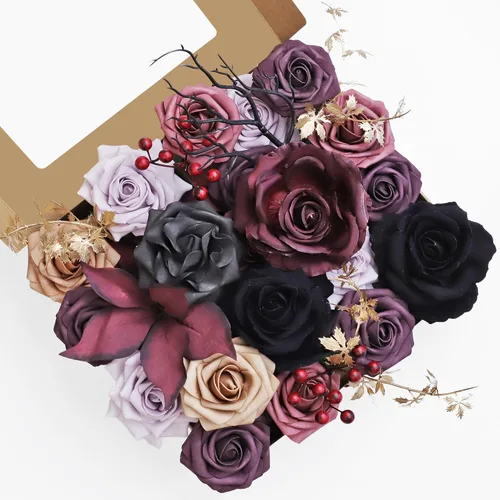 Miniatura 13 de MISSPIN Juego de flores artificiales para bricolaje, ramo de rosas falsas, flores para novia, boda, centro de mesa, decoración de mesa, bohemio