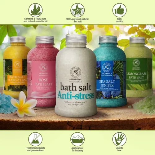 Miniatura 9 de Sal de baño De-Stress de 21.16 onzas con aceites naturales de romero y enebro - Sales marinas de baño naturales de 21.16 oz - Lo mejor para un buen