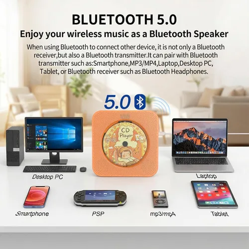Miniatura 8 de Gueray Reproductor de CD portátil, reproductor de CD Kpop Bluetooth para escritorio con altavoz de sonido de alta fidelidad, radio FM, reproductor