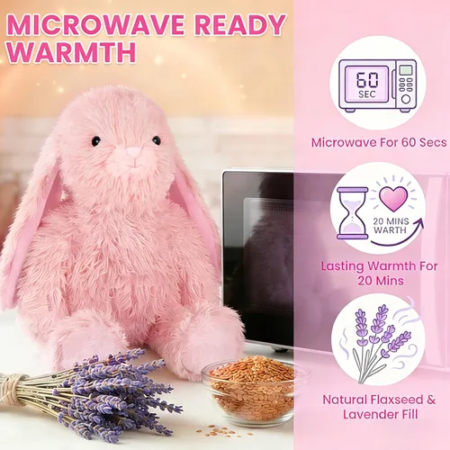 Miniatura 2 de SuzziPals Almohadilla térmica de conejo rosa calentable y refrigerable para calmar y relajar, peluche de conejo rosa lavanda para molestias