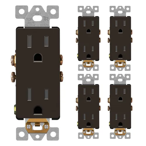 Miniatura 45 de LIDER LR15-TR-GD5P - Receptáculo decorativo mate c/tapa frontal intercambiable, tomacorriente a prueba de manipulaciones/niños, autoconexión a Dorado
