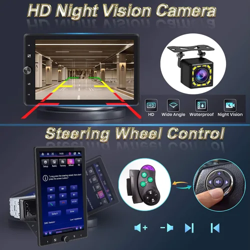 Miniatura 2 de Radio DIN única de 10.4 pulgadas inalámbrica Apple CarPlay con pantalla táctil IPS HD 1280 x 800 giratoria, radio para automóvil Android Auto